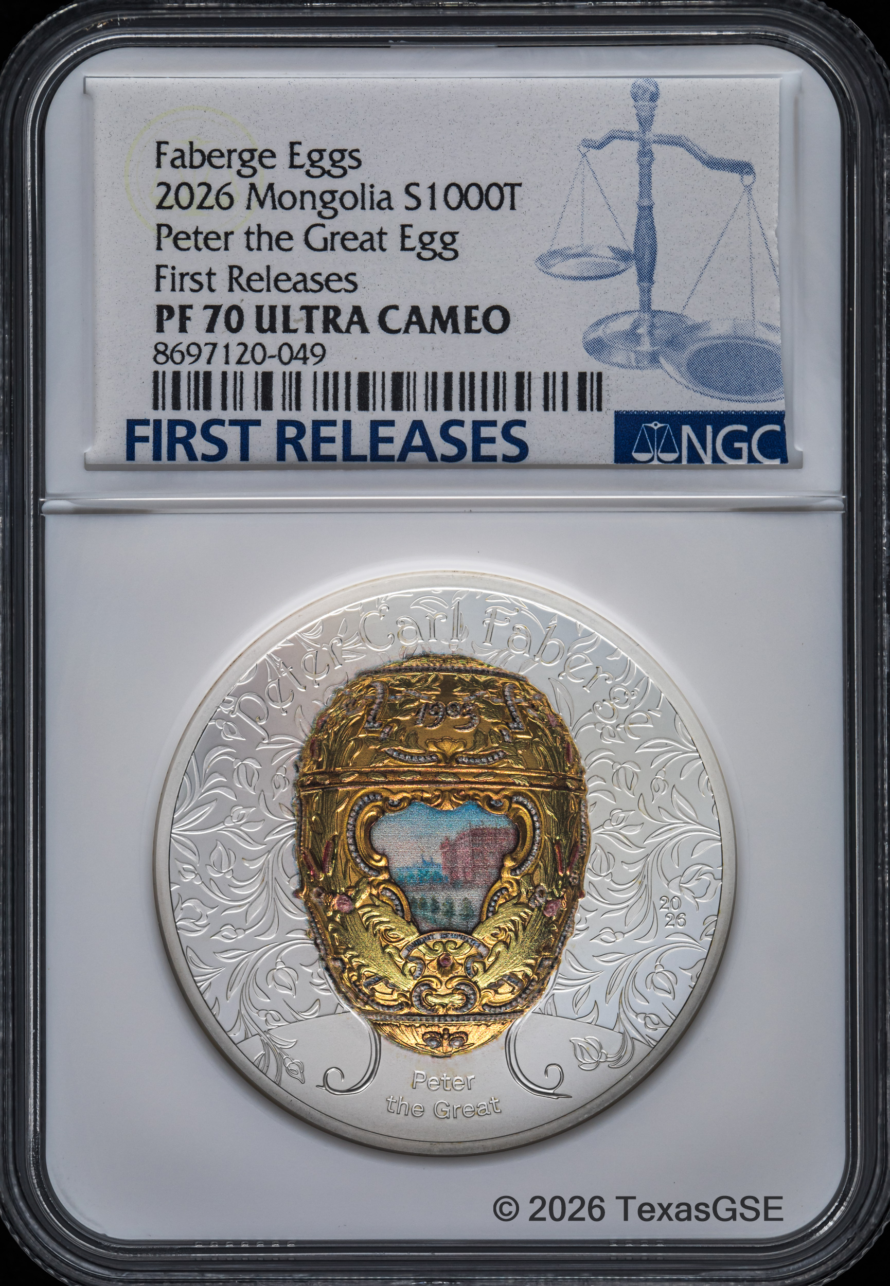 2026 Mongolia 2oz Silver Peter Carl Faberge Egg - Peter the Great